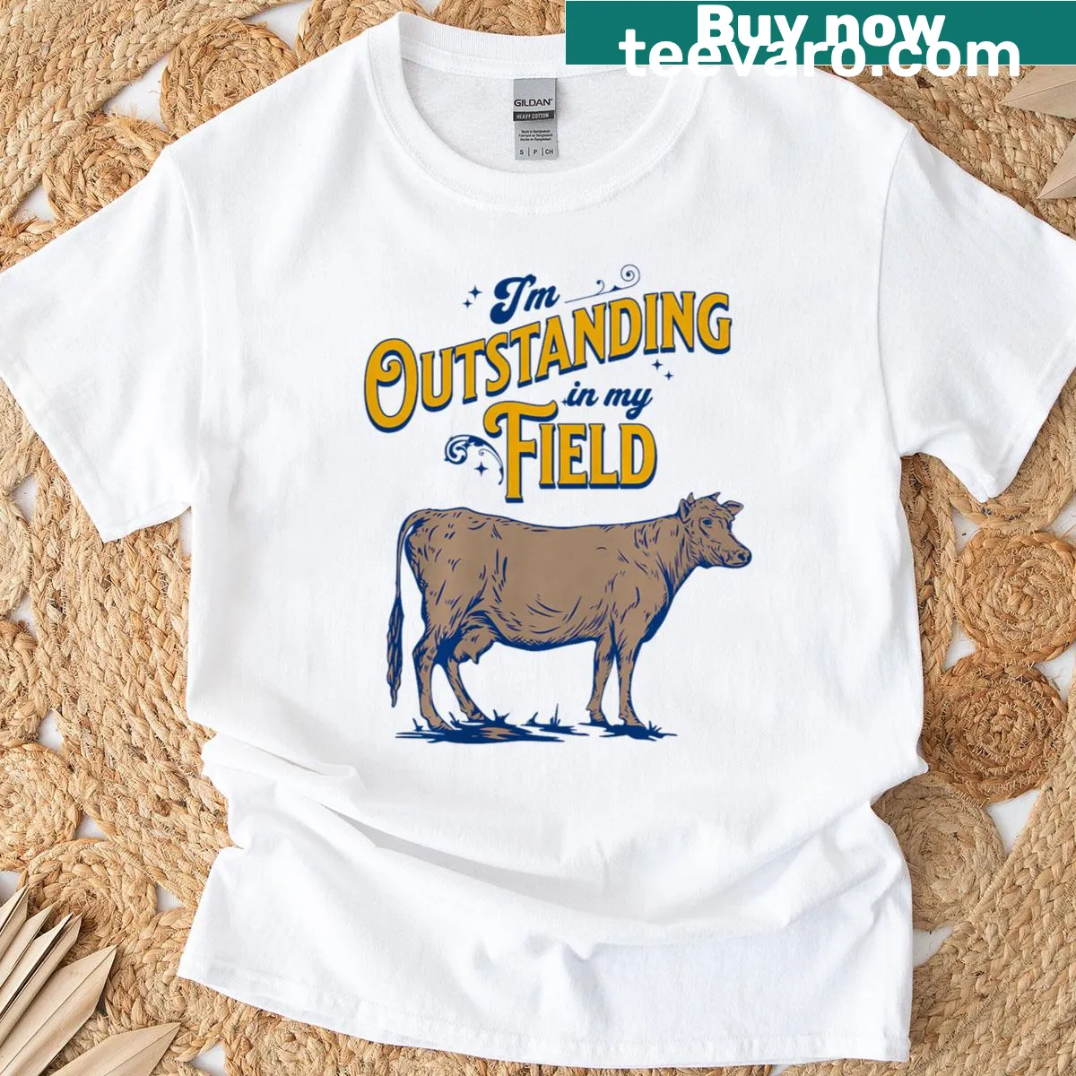 Cow pun t-shirt for farmers with humorous text — on a men's t-shirt