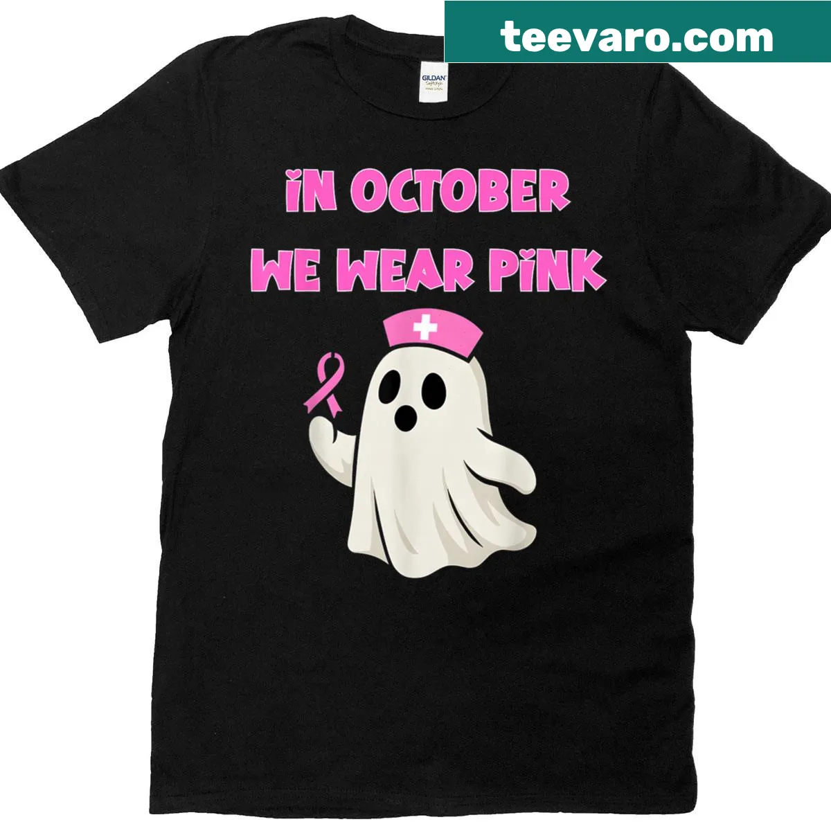 Pink ghost and text for nurses celebrating Halloween — on a men's t-shirt