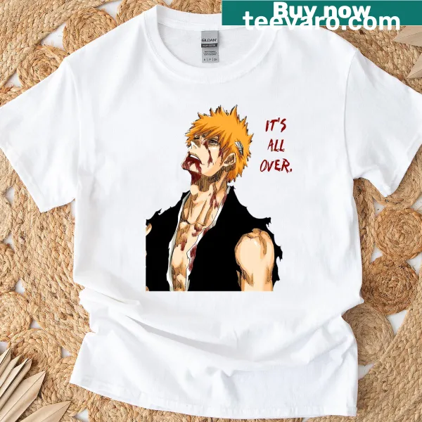 T-shirt featuring a bold text design that says 'It's All Over'