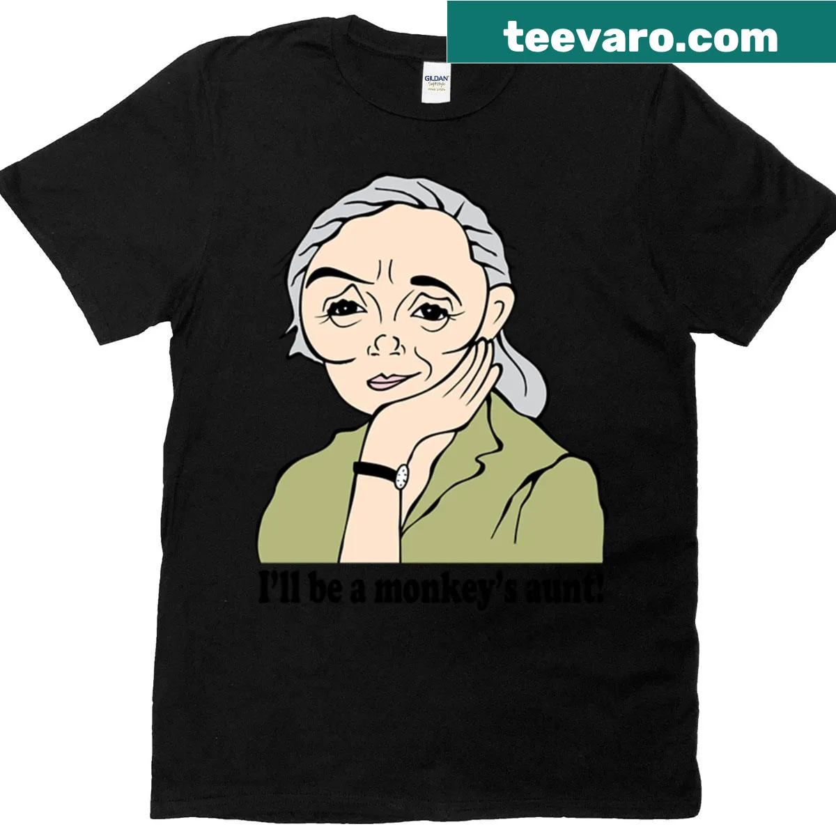 Fan art of Jane Goodall on oversized T-shirt — on a men's t-shirt