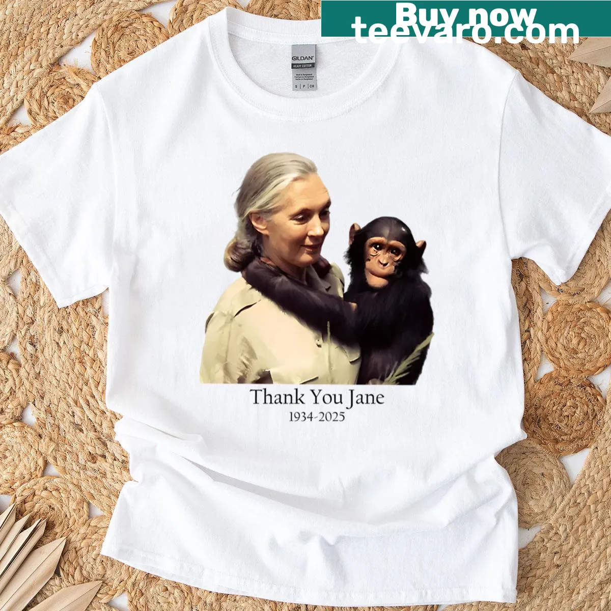 T-shirt honoring Jane Goodall with inspirational text — on a men's t-shirt