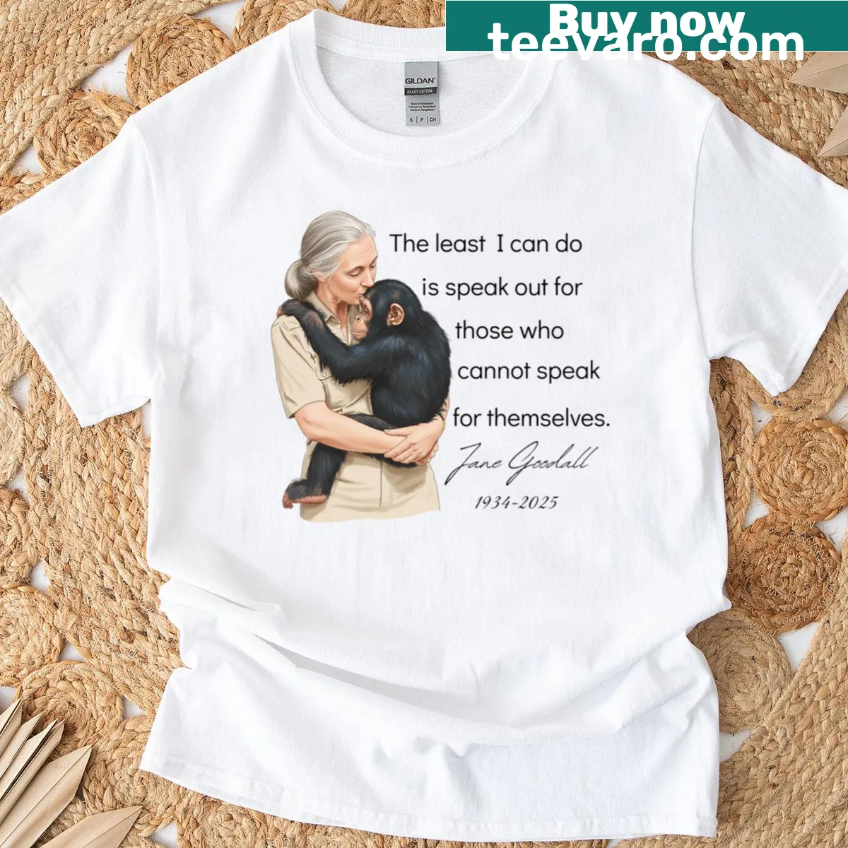 Vintage-style T-shirt honoring Jane Goodall and animal rights — on a men's t-shirt