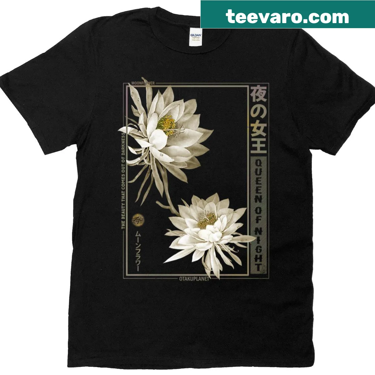 Anime aesthetic T-shirt featuring a moon flower design — on a men's t-shirt