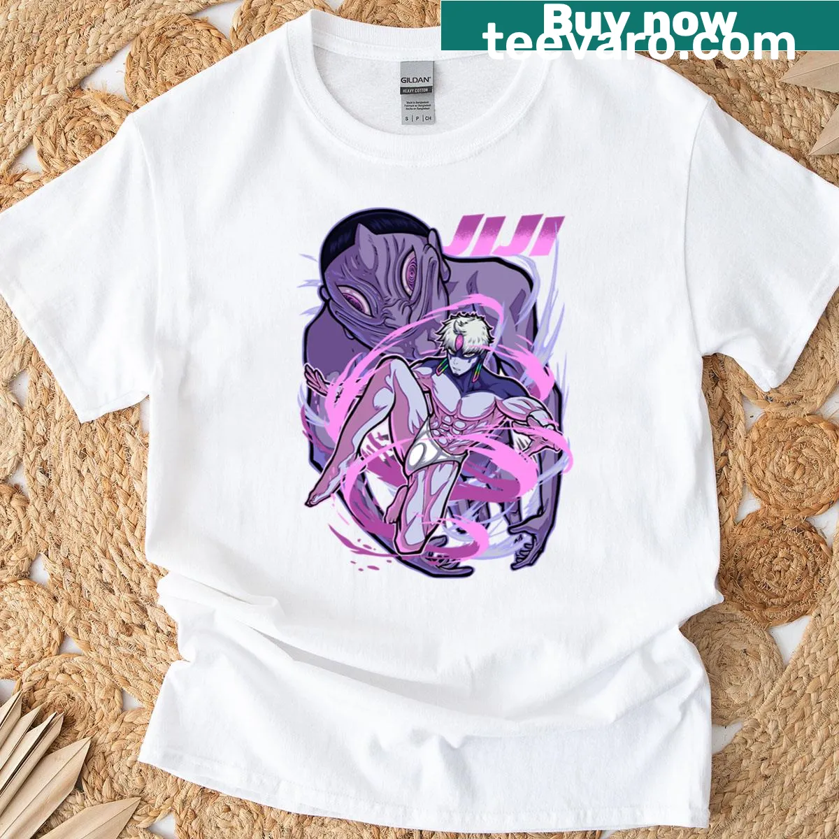 Cute cartoon T-shirt featuring Jiji from Dandadan — on a men's t-shirt