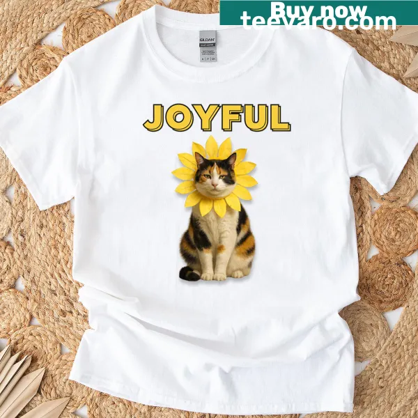 Vintage-style T-shirt featuring a deadpan calico cat design