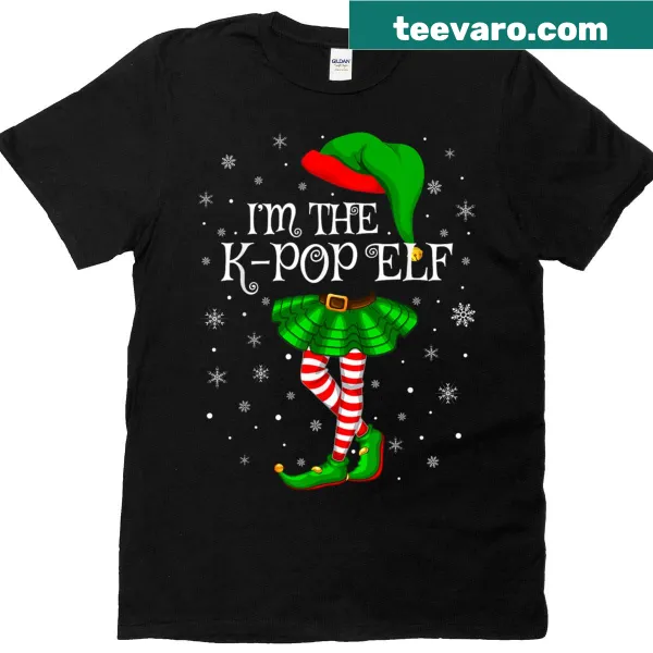 K-pop themed Christmas T-shirt with cheerful elf graphics