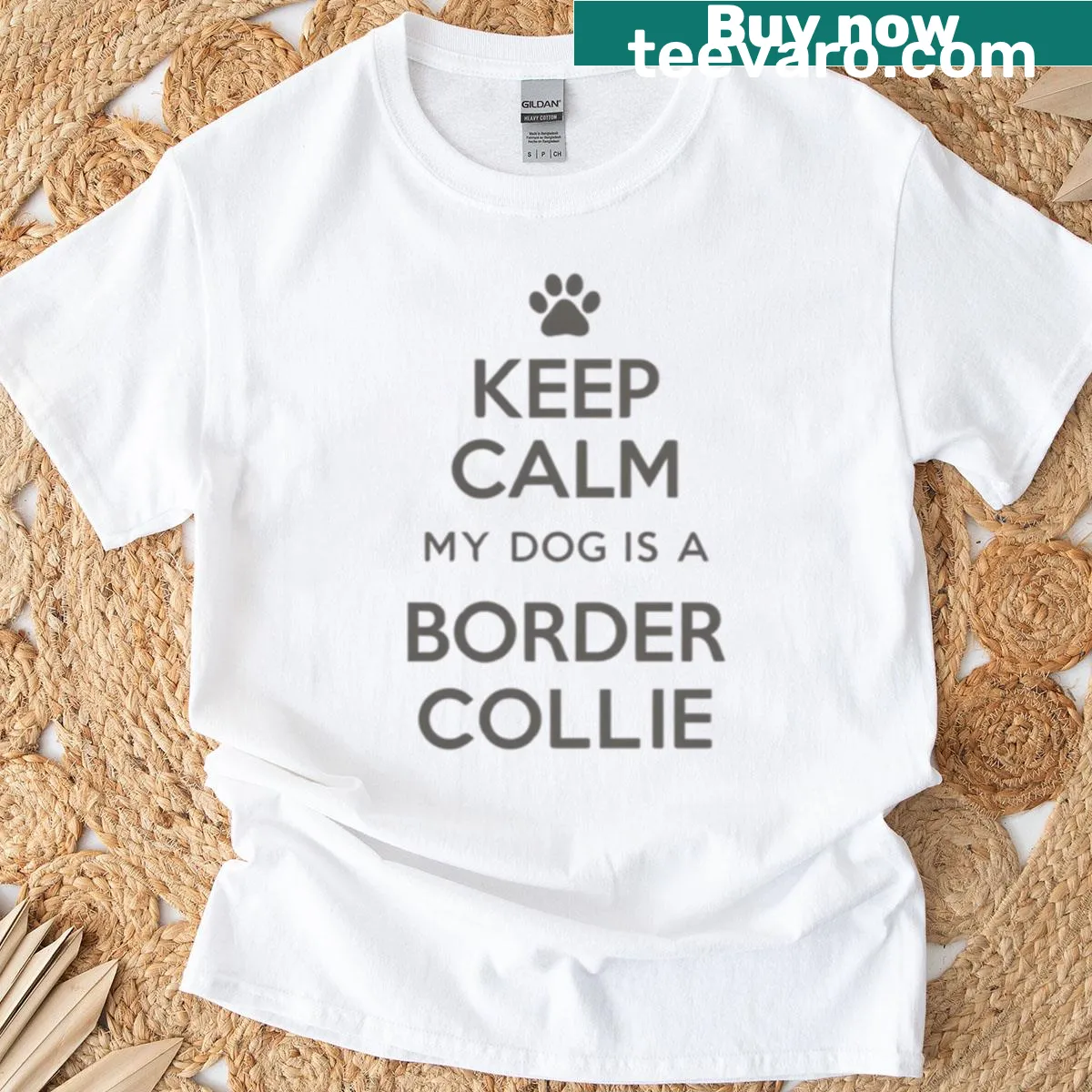 Keep Calm graphic t-shirt featuring a Border Collie theme — on a men's t-shirt