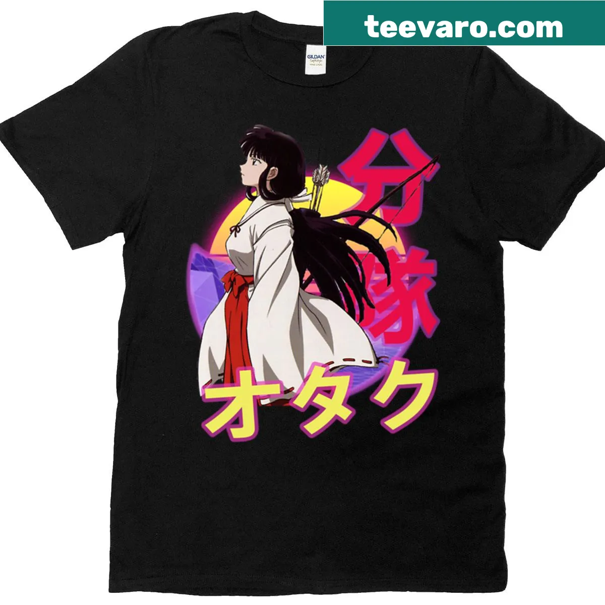 Retro sunset design with Kikyo blossoms on T-shirt — on a men's t-shirt