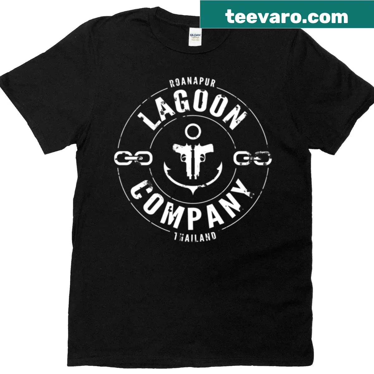 Badge emblem design for Lagoon Company on T-shirt — on a men's t-shirt