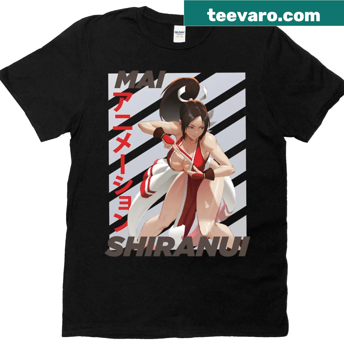 Illustrated Mai Shiranui from King of Fighters on a gaming t-shirt. — on a men's t-shirt