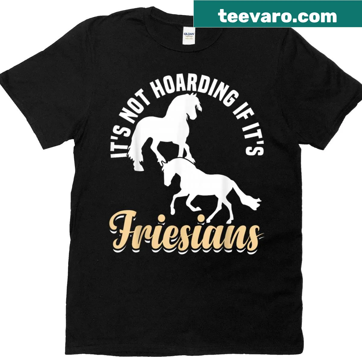 Realistic illustration of a Friesian horse on a T-shirt — on a men's t-shirt