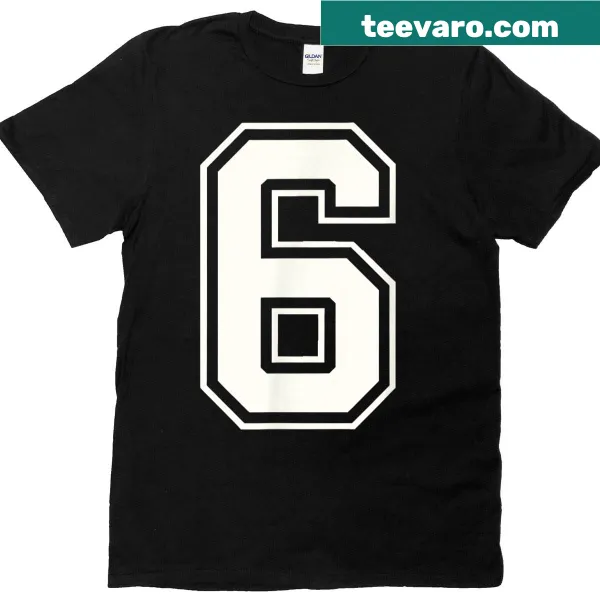 Varsity style T-shirt with number six sports graphic