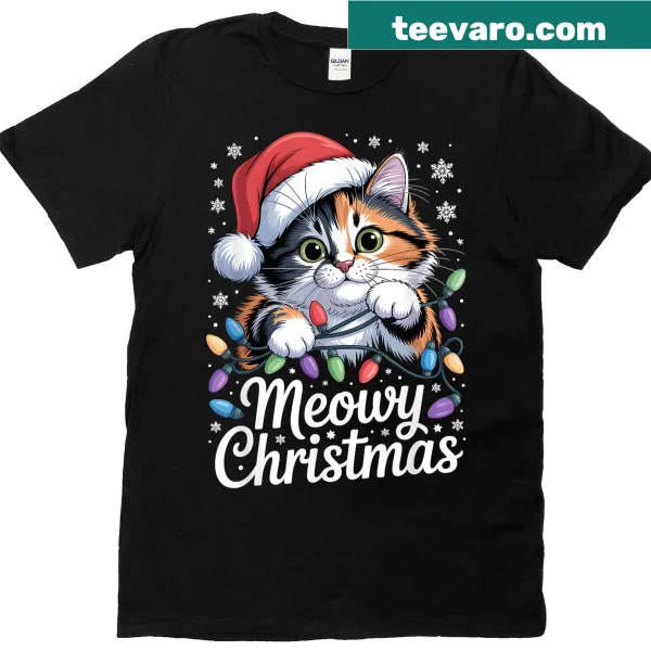 Funny Christmas cat graphic on a family outfit t-shirt