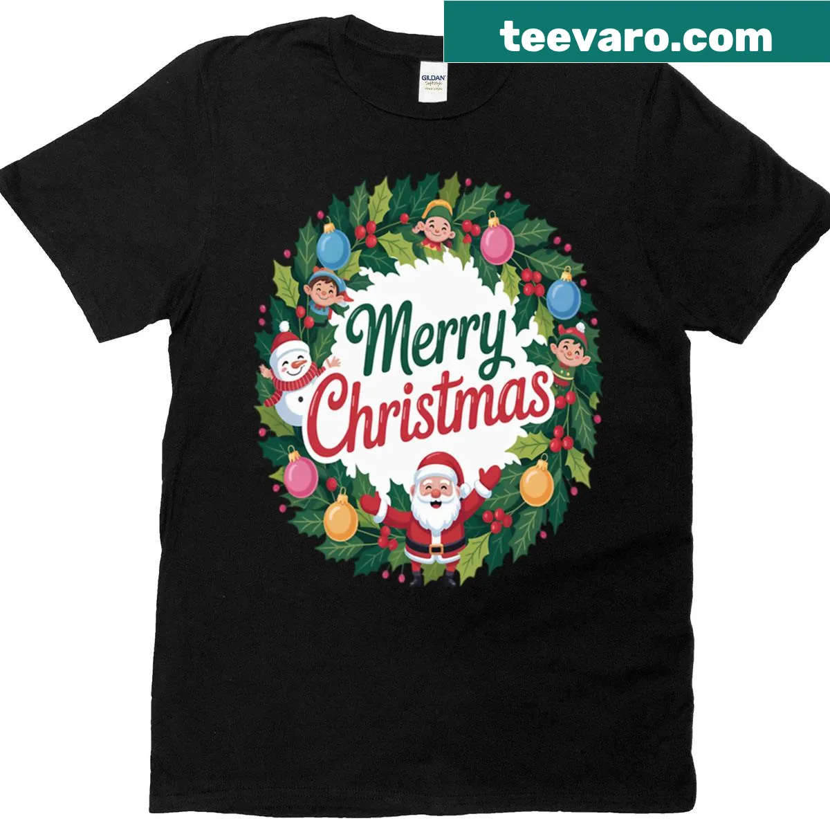 Christmas T-shirt with a cheerful wreath and 'Merry Christmas' text — on a men's t-shirt