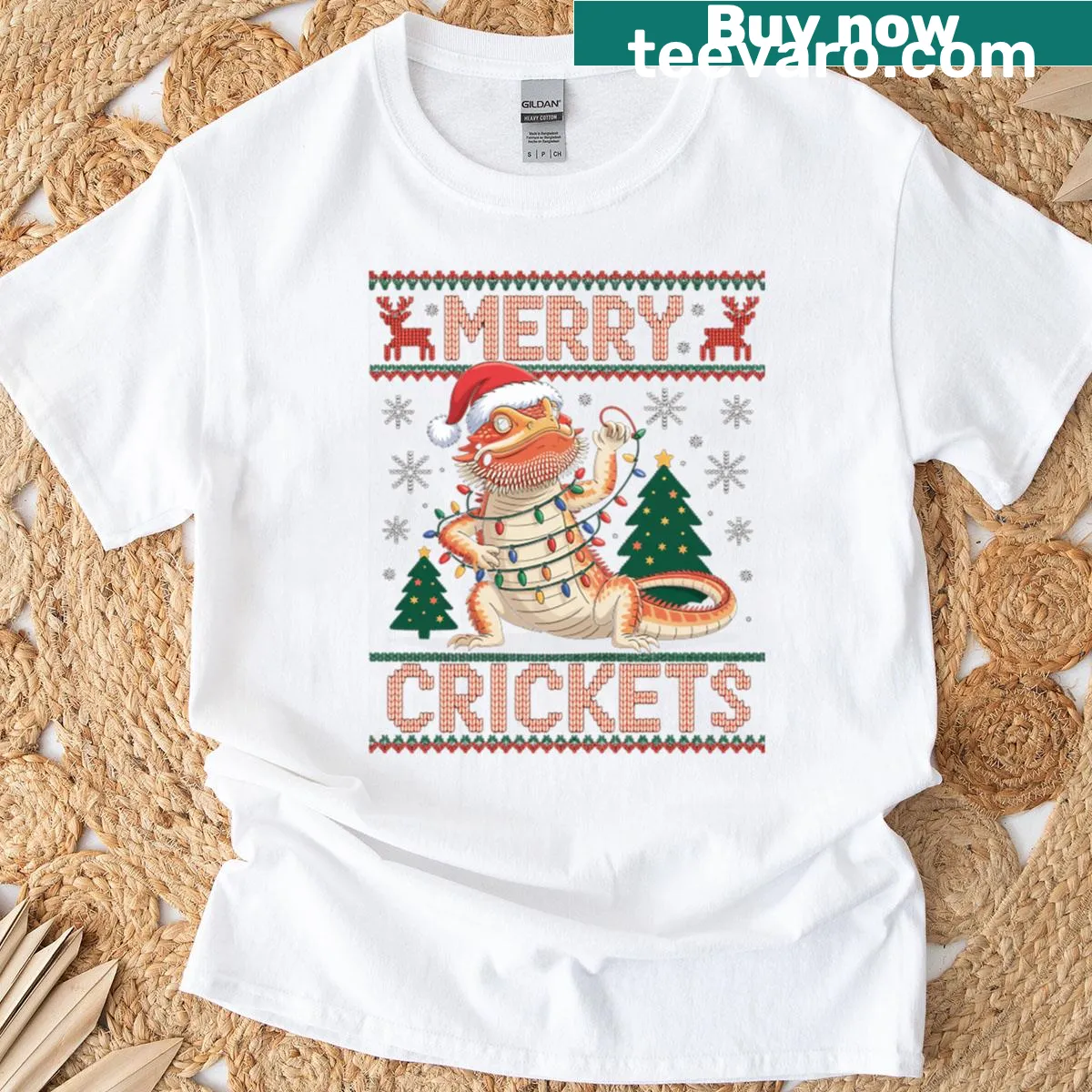 Funny vintage-style Christmas T-shirt with cricket graphics — on a men's t-shirt