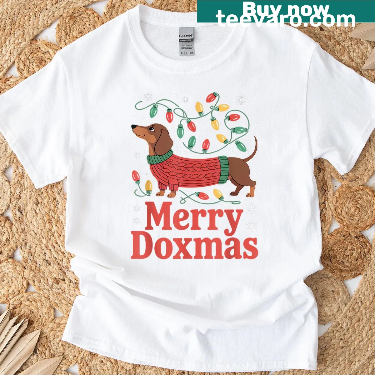 Dachshund Lover Christmas t-shirt with a humorous cartoon design — on a men's t-shirt