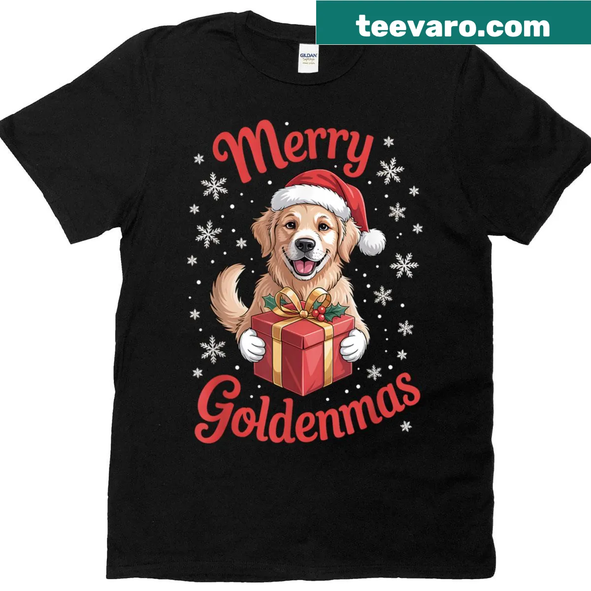 Vintage-style Christmas T-shirt featuring a funny Golden Retriever — on a men's t-shirt