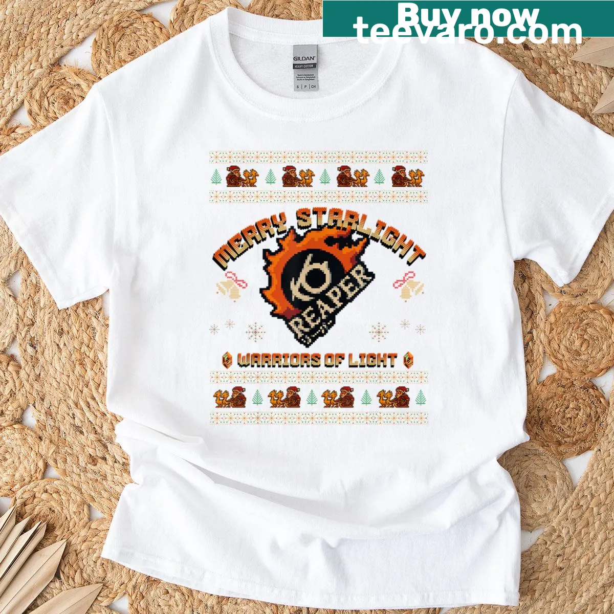 Christmas Reaper t-shirt with a whimsical festive design — on a men's t-shirt