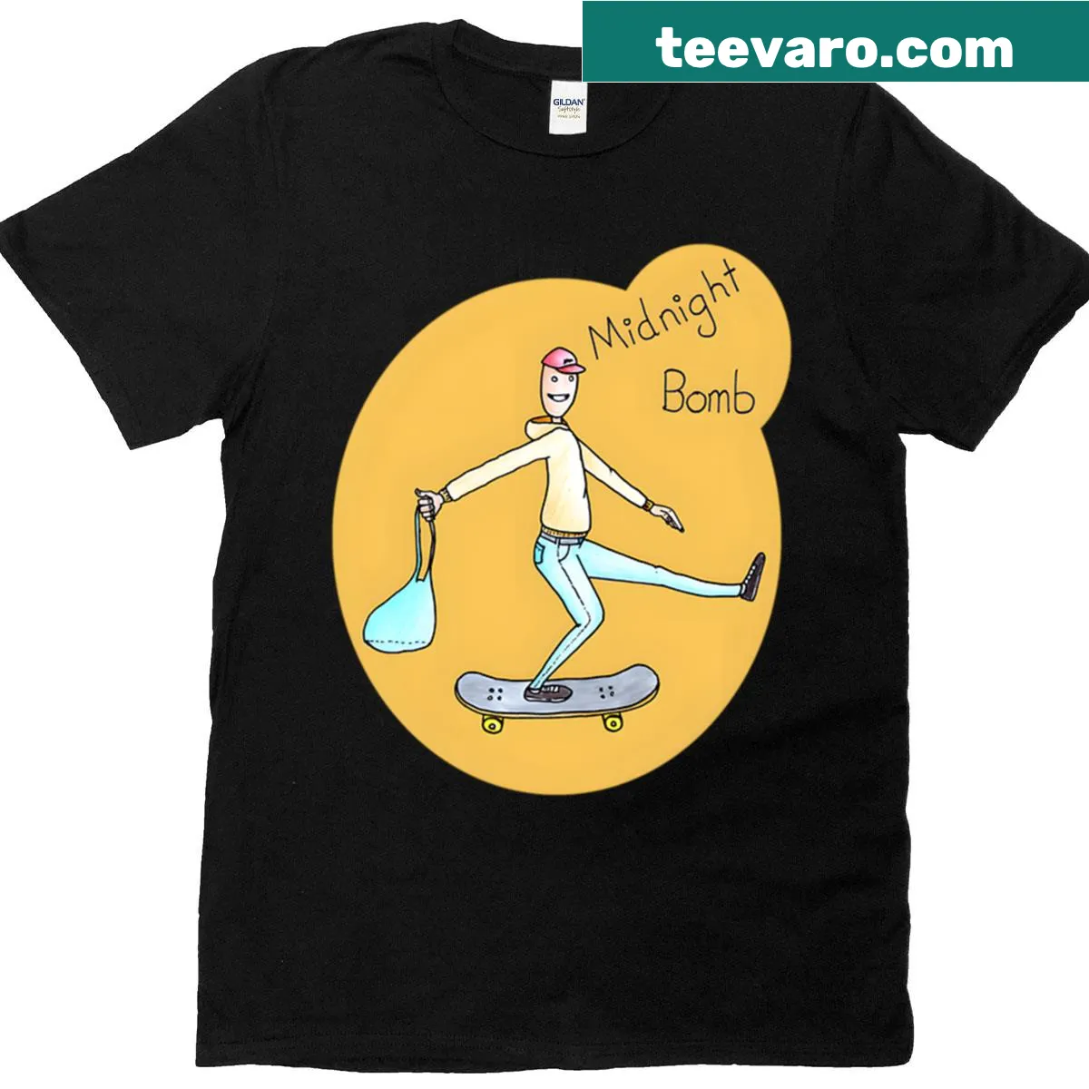 Edgy grunge T-shirt featuring a midnight bomb design — on a men's t-shirt