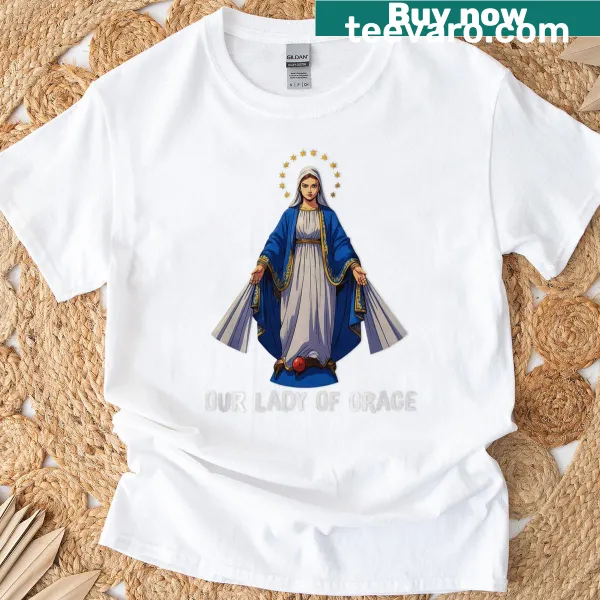 Miraculous Medal design featuring Our Lady of Grace on T-shirt