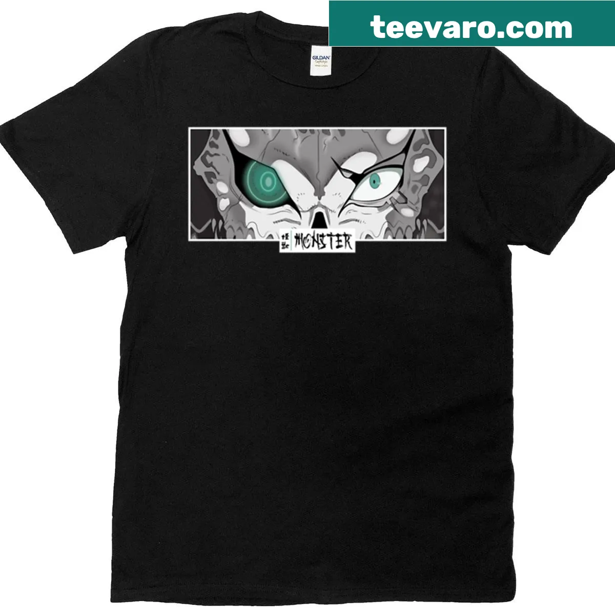 Oversized T-shirt with anime monster eyes graphic — on a men's t-shirt
