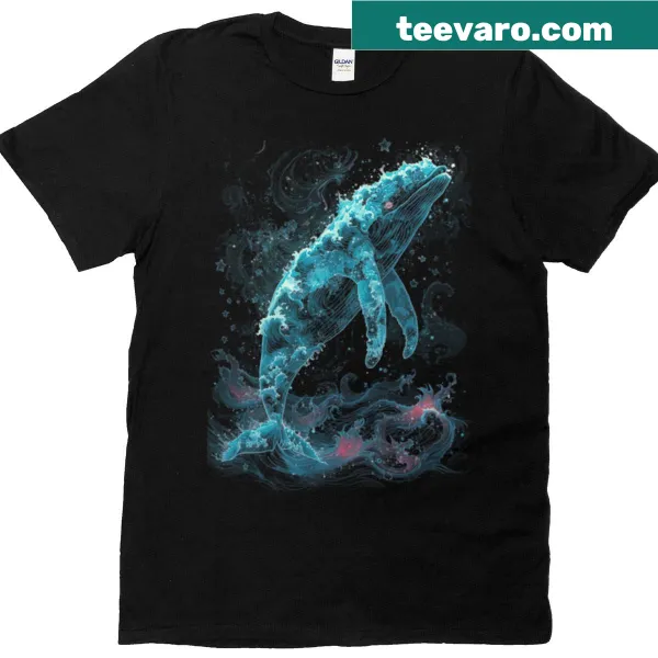 Whale design swimming through waves on a T-shirt