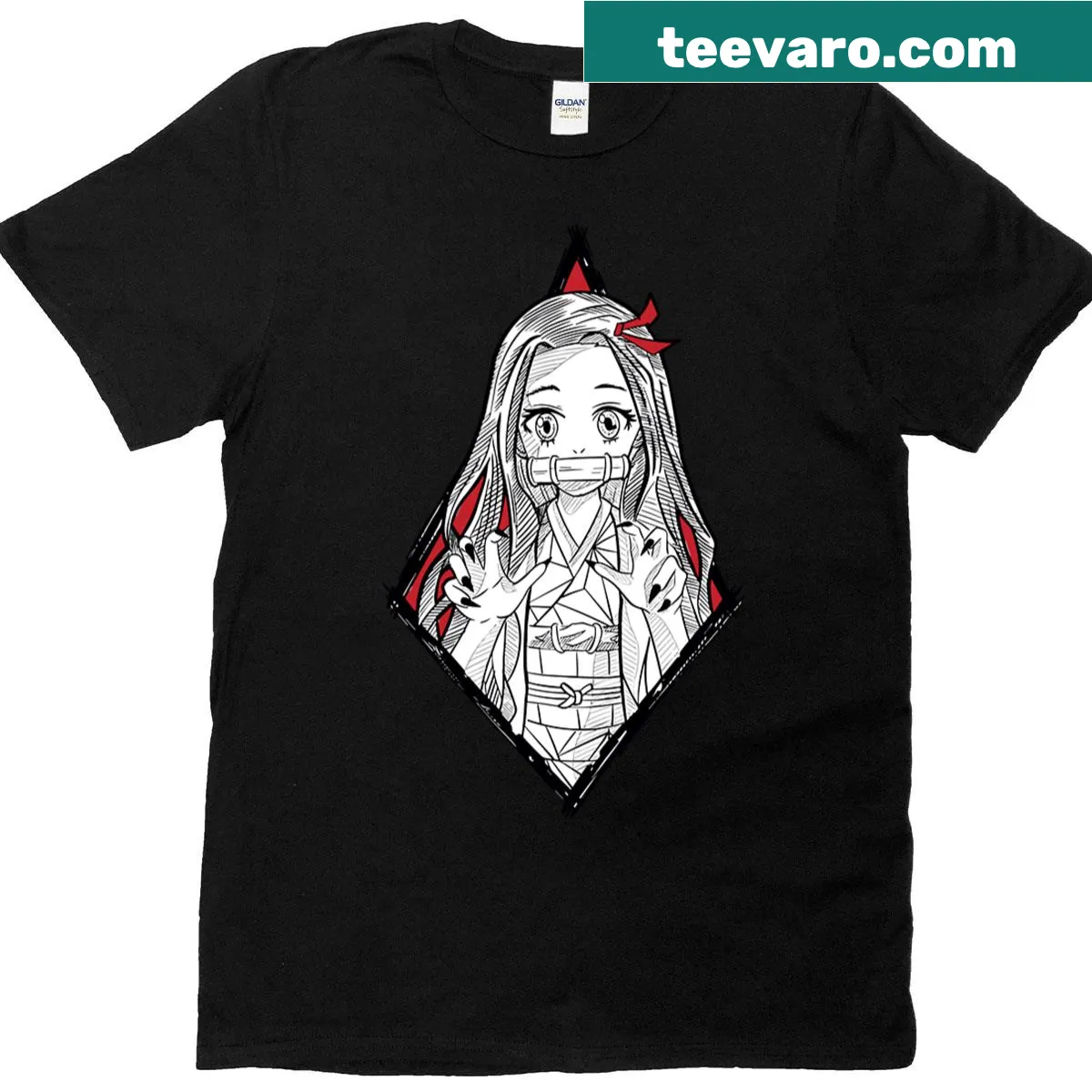 Illustrated gaming t-shirt featuring Netsuko Kamado character — on a men's t-shirt