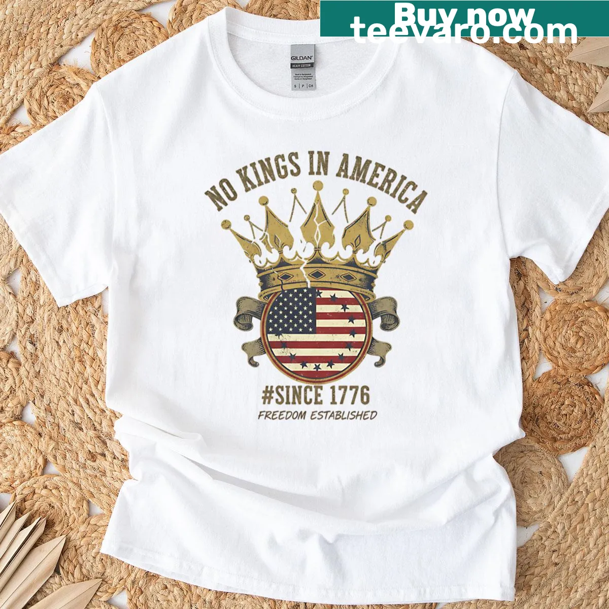 Anti-monarchy T-shirt with 'No Kings Broken Crown' slogan — on a men's t-shirt