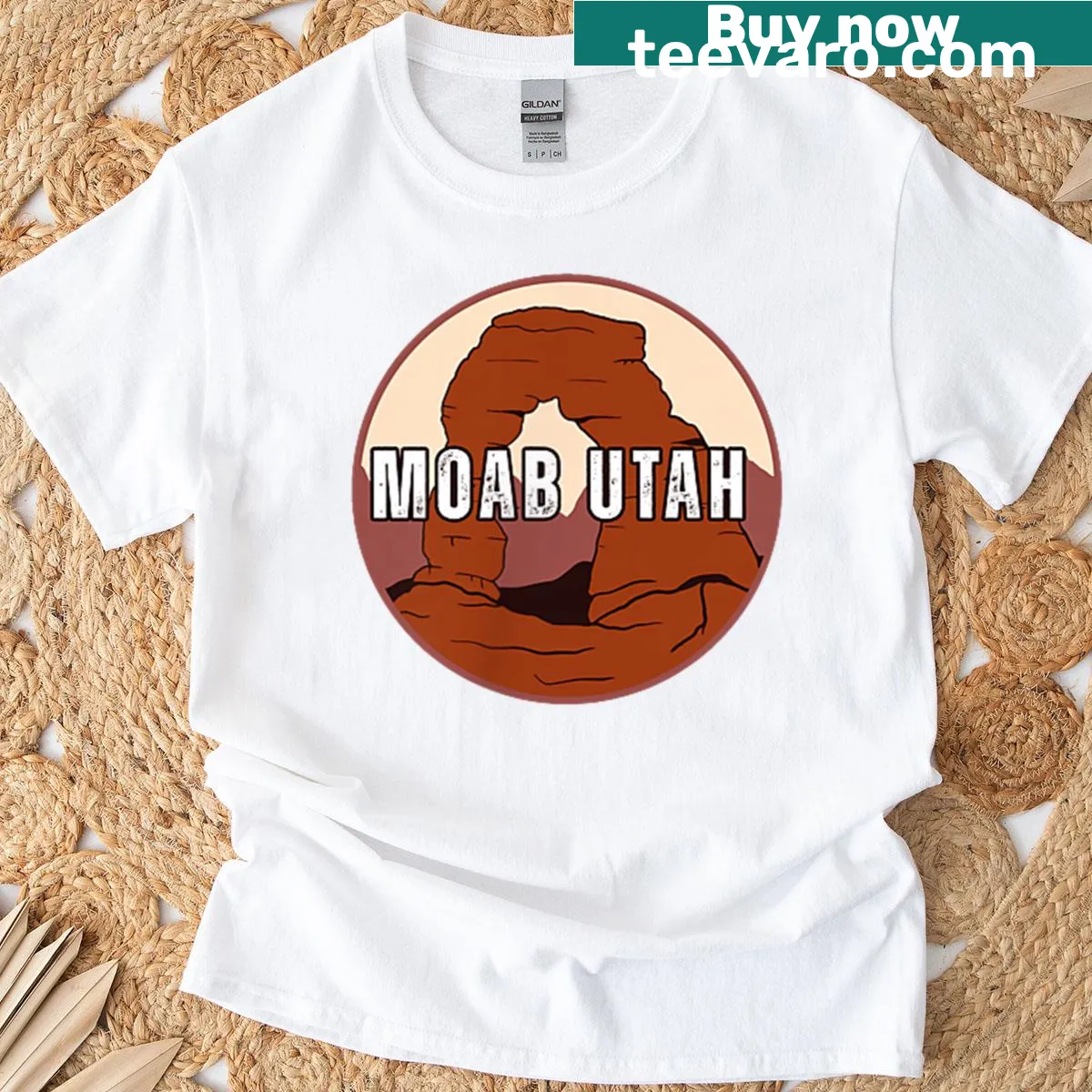 4x4 trails of Moab camp sign graphic on a T-shirt — on a men's t-shirt