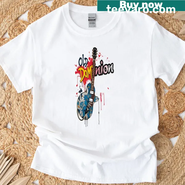 Graffiti-style guitar illustration on a music-themed T-shirt