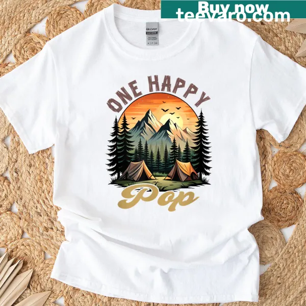 Cute T-shirt with a camping bear and pop camper for a 1st birthday