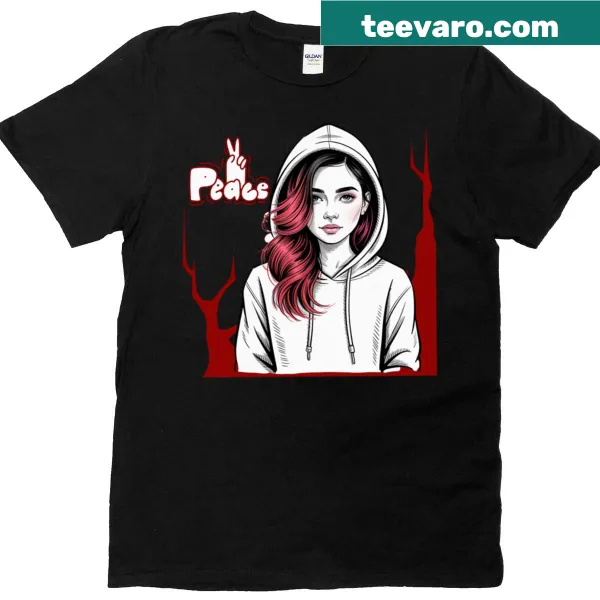 T-shirt featuring a peace sign graphic