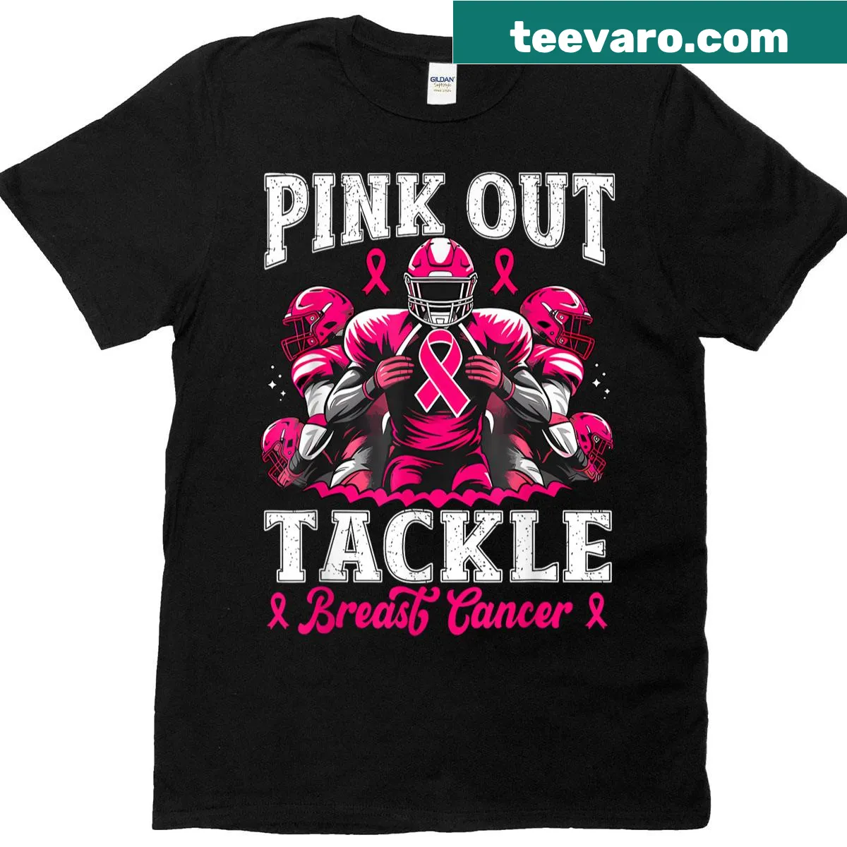 Breast cancer awareness football graphic on a T-shirt — on a men's t-shirt