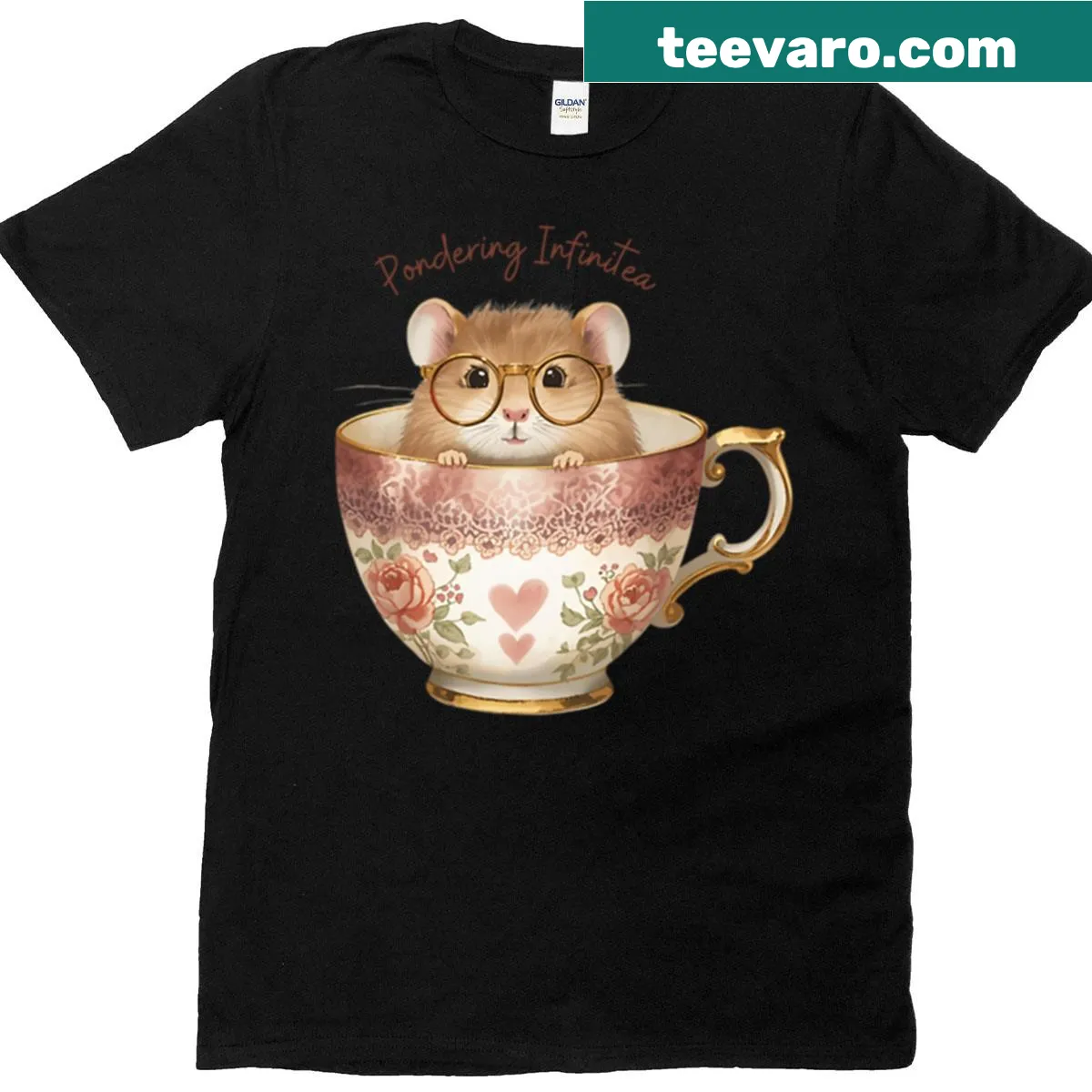 Playful design with 'Pondering Infinitea' text on a t-shirt — on a men's t-shirt