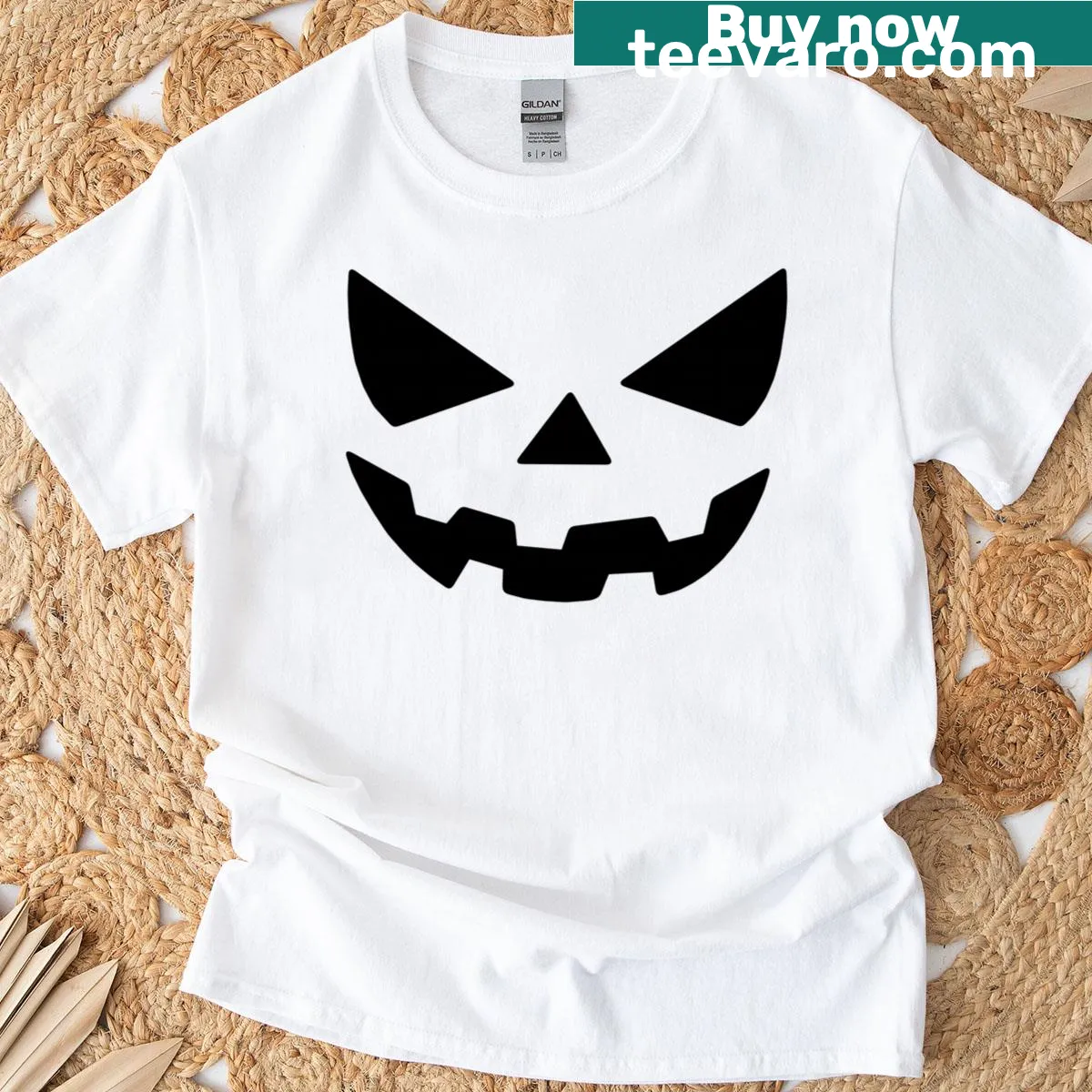 Cartoon t-shirt featuring a playful jack-o'-lantern design for Halloween. — on a men's t-shirt
