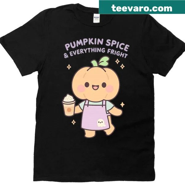 Cute autumn character with pumpkin spice graphic on a T-shirt