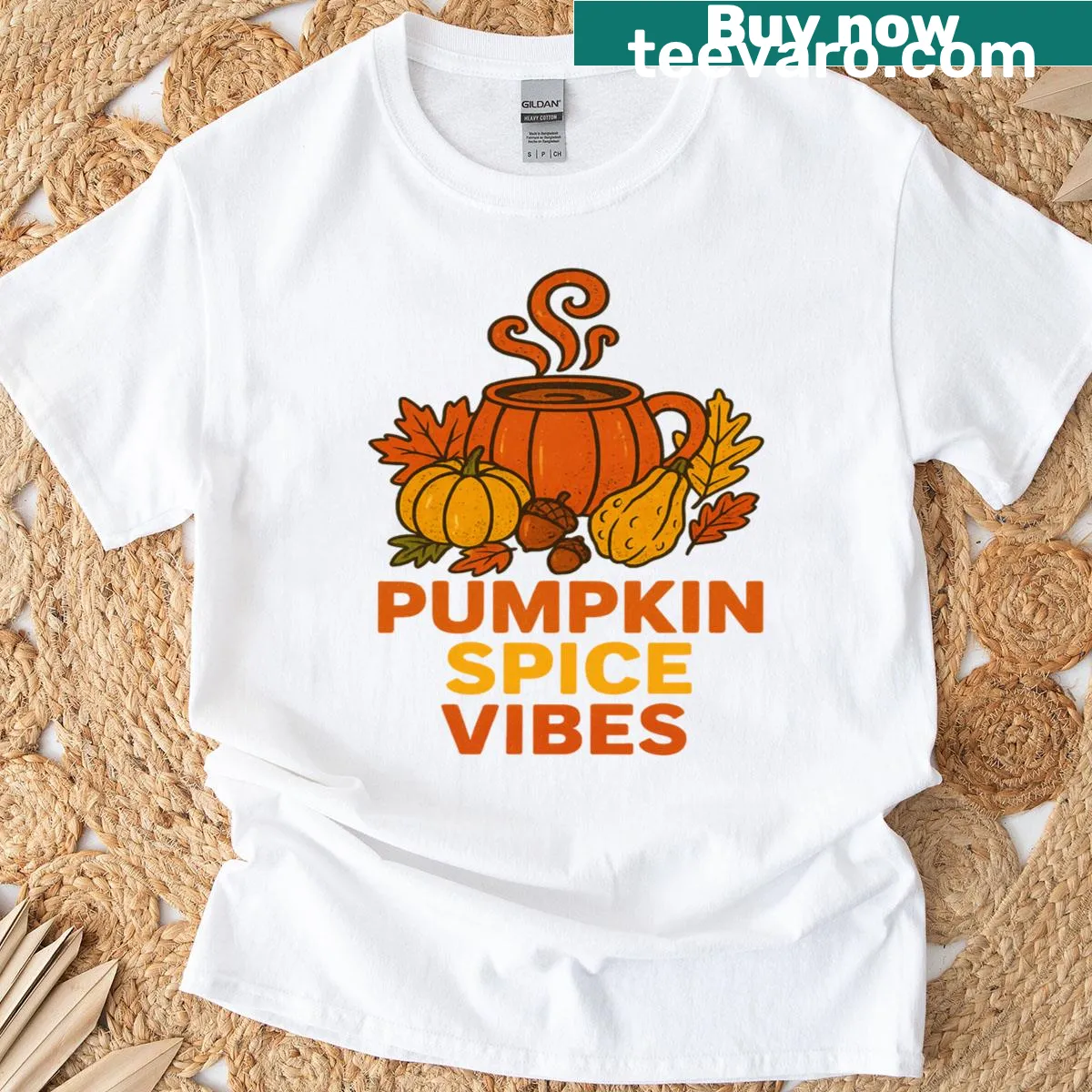 Pumpkin spice latte graphic T-shirt for autumn lovers — on a men's t-shirt