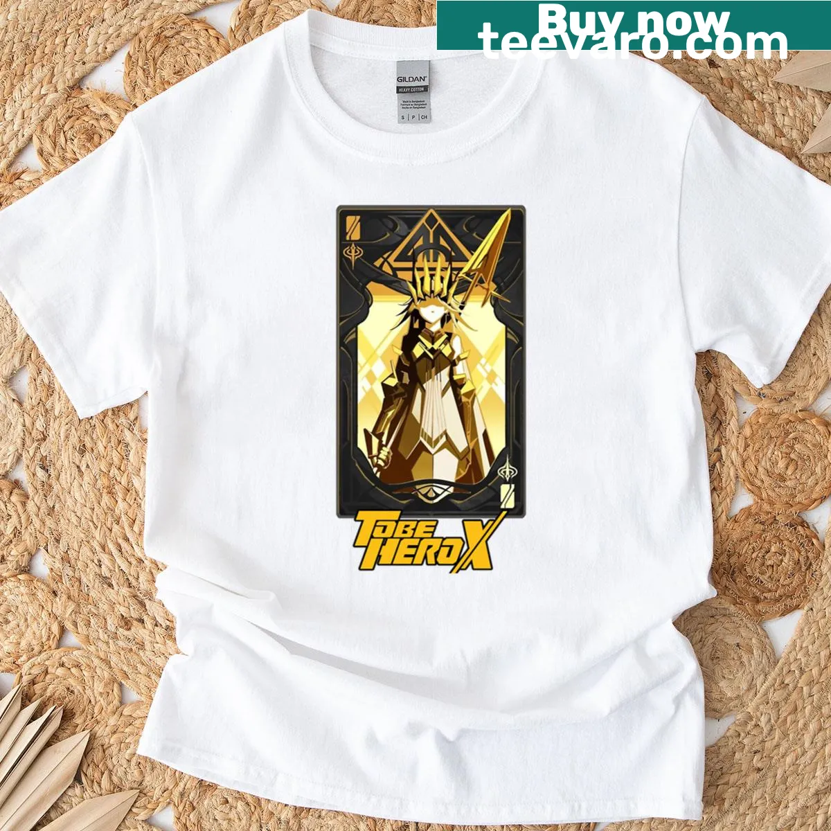 Heroic figure graphic T-shirt for aspiring queens — on a men's t-shirt