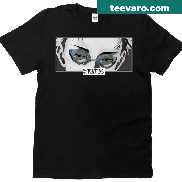 Monochrome anime eyes graphic on a T-shirt