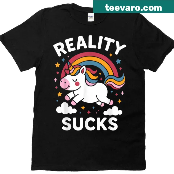 Kawaii chibi unicorn design with a rainbow backdrop