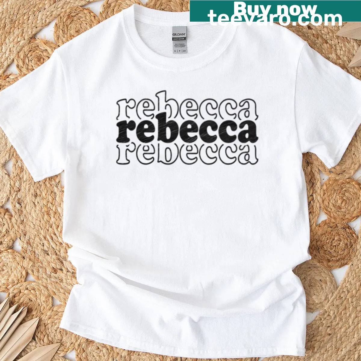 Personalized T-shirt featuring the name Rebecca in elegant lettering — on a men's t-shirt
