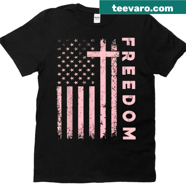 Patriotic T-shirt with USA flag and cross design