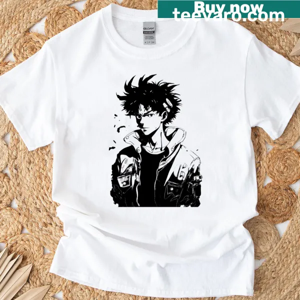 Retro anime boy graphic T-shirt with playful vector design
