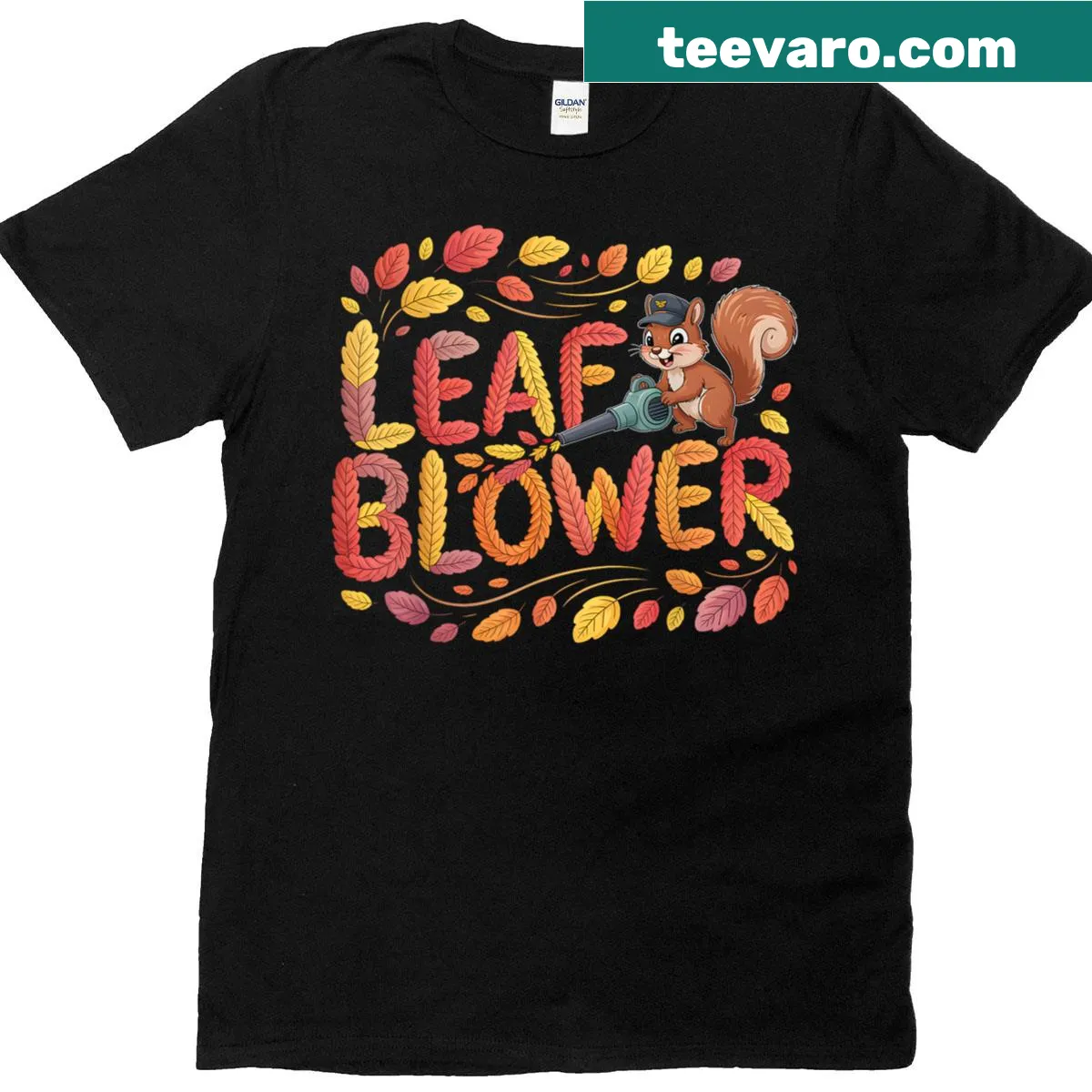 Vintage distressed couple t-shirts with leaf blower Halloween theme — on a men's t-shirt