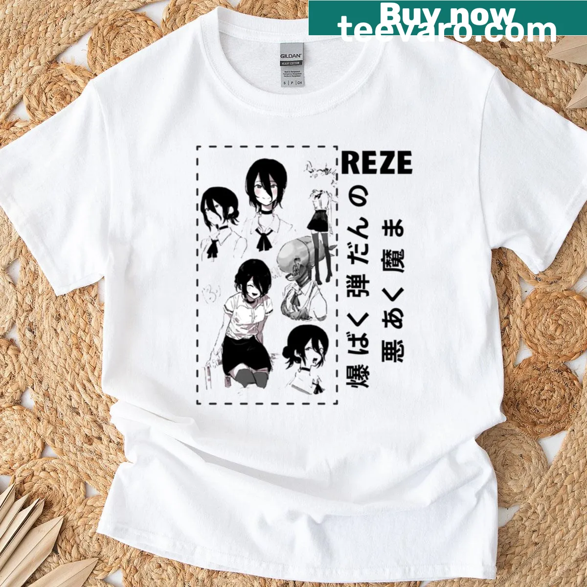 Character Reze graphic T-shirt for anime fans — on a men's t-shirt