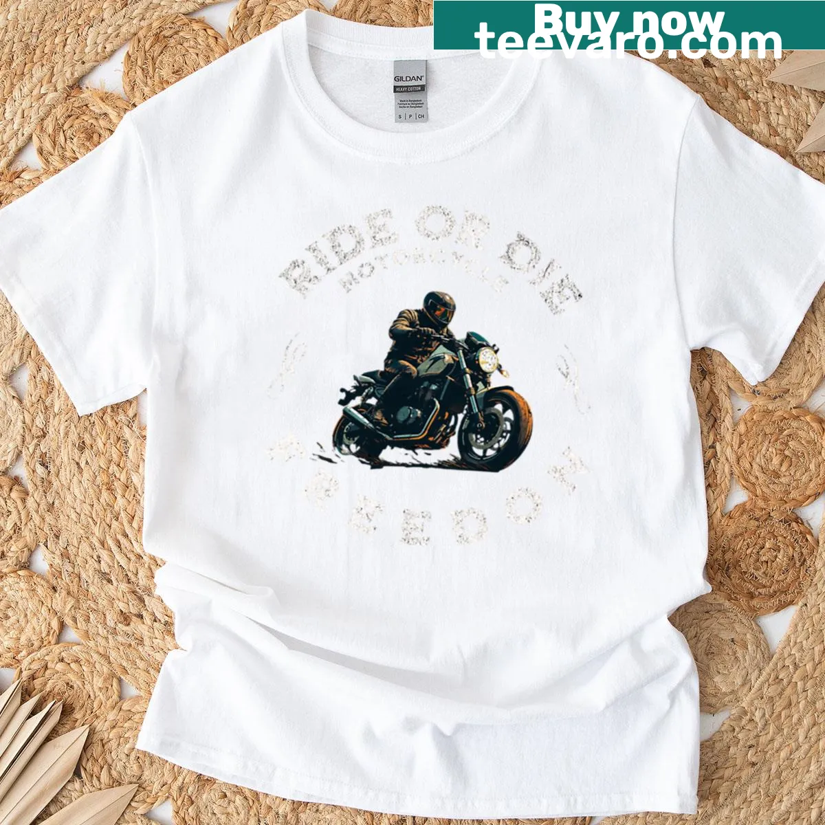 Ride Or Die Motorcycle T-shirt with bold graphic design — on a men's t-shirt