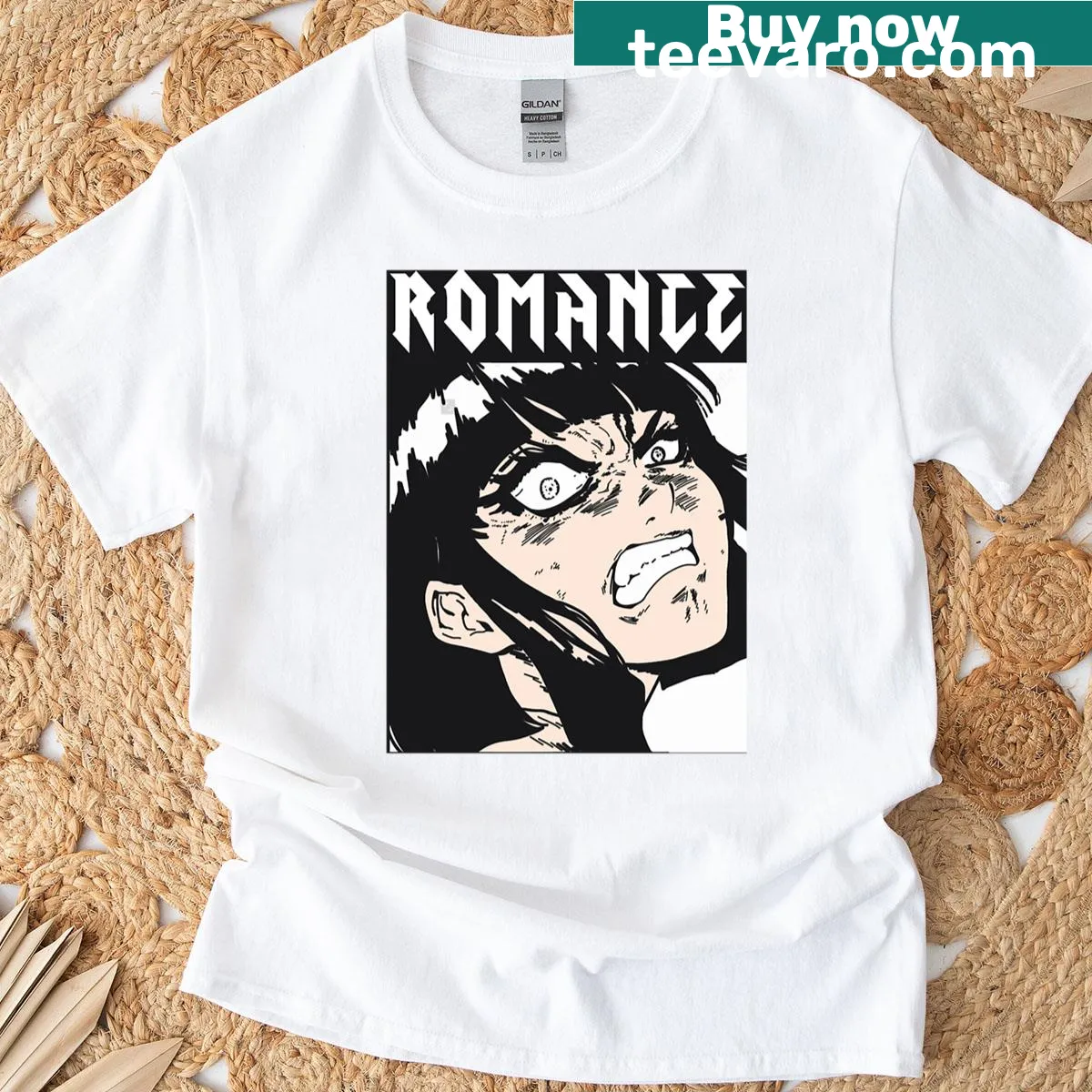 Anime girl illustration T-shirt with romance theme — on a men's t-shirt