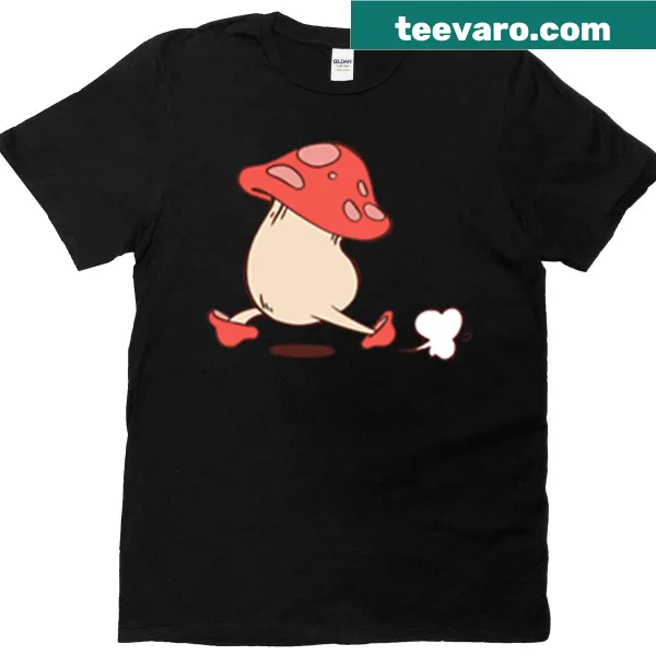 Cartoon design of a mushroom character in a dungeon setting.