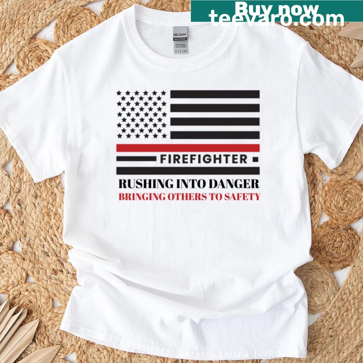 Typographic design shirt that says 'Rushing Into Danger Bringing Others To Safety' — on a men's t-shirt