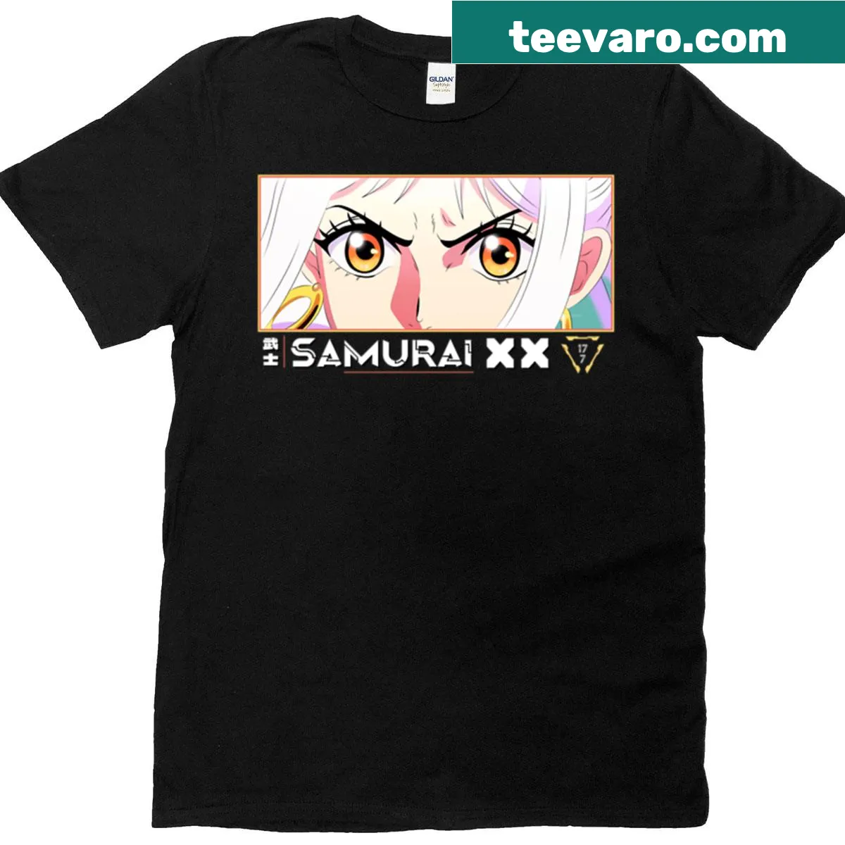 Illustration of anime eyes with samurai elements in a cozy style. — on a men's t-shirt